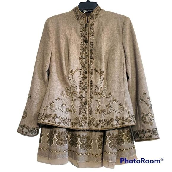 Nygard Collection woolblend skirt blazer suit Floral Embroidered Work Outfit - Picture 1 of 8